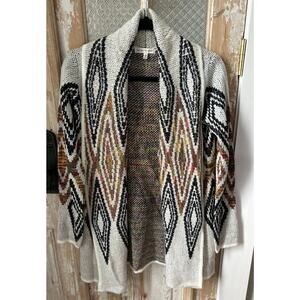 Women Woven Heart Cardigan, Size S, Multicolor Diamond Pattern